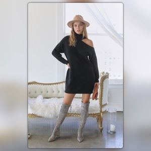 Black One Shoulder Sweater Dress